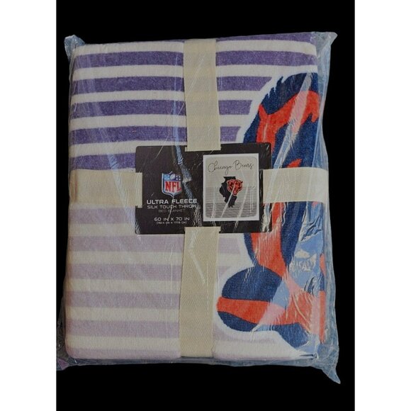 Chicago Bears State Stripe Larger Ultra Soft Plush Throw Blanket NFL Licensed - Picture 3 of 5